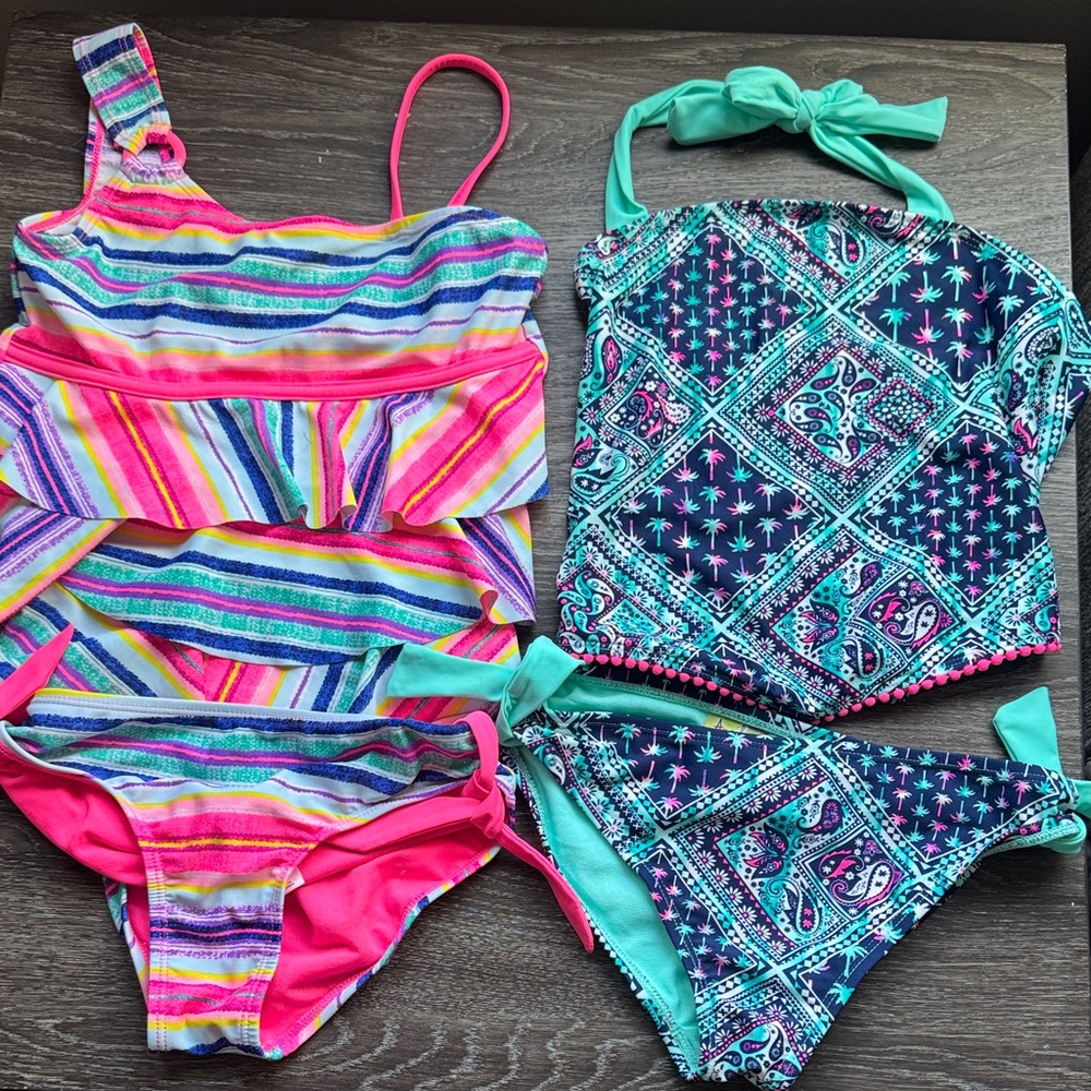 Lot of 2 sets of Girls size 7/8 tankinis by Justice & Angel Beach Multicolor